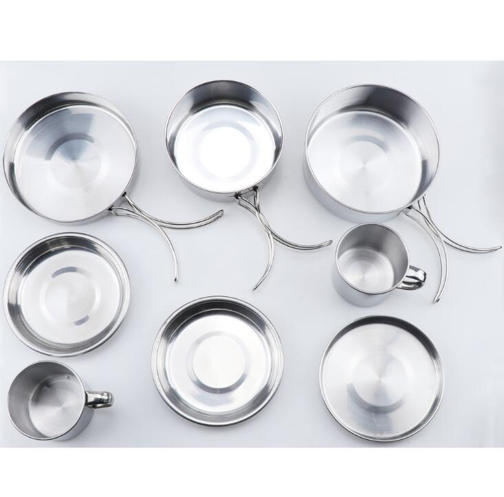 Mayitr 8Pcs Stainless Steel Outdoor Camping Picnic Pot Pan Kit Camping Hiking Cookware Set High quality