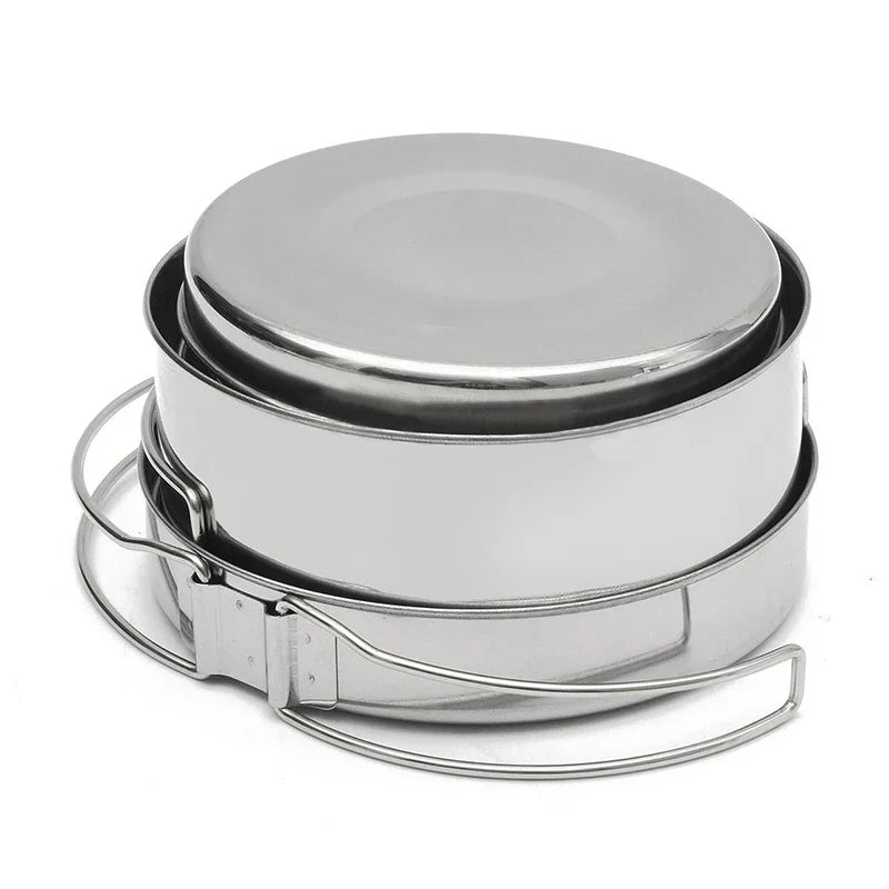 Mayitr 8Pcs Stainless Steel Outdoor Camping Picnic Pot Pan Kit Camping Hiking Cookware Set High quality