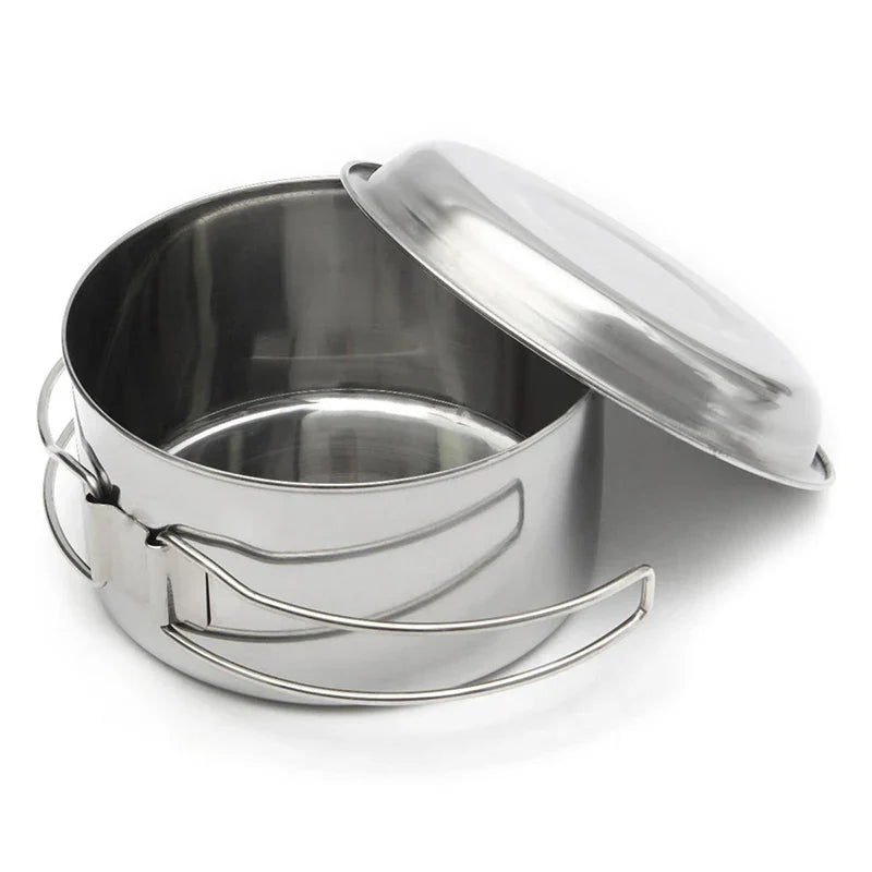 Mayitr 8Pcs Stainless Steel Outdoor Camping Picnic Pot Pan Kit Camping Hiking Cookware Set High quality